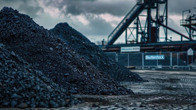 Foto ein großer haufen kohle steht vor einem gebäude, auf dem steht kohle