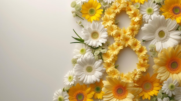 Ein großer Kopierraum mit elegantem Blumennummern-Design mit wunderschönen gelben und weißen Blumen