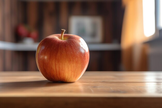 Ein großer reifer Apfel auf einer Holztischtapete