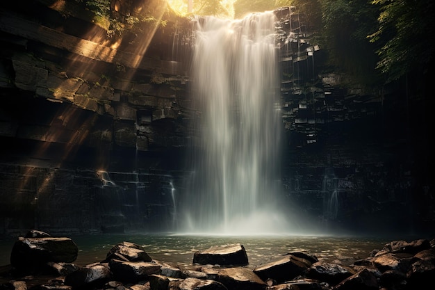 Ein großer Wasserfall mitten im Wald