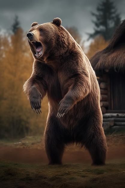 Ein großer wütender Bär griff das Dorf an