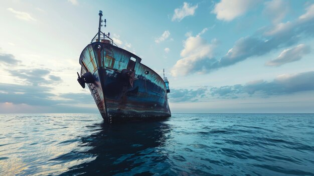 Ein großes Boot schwimmt auf einem Gewässer