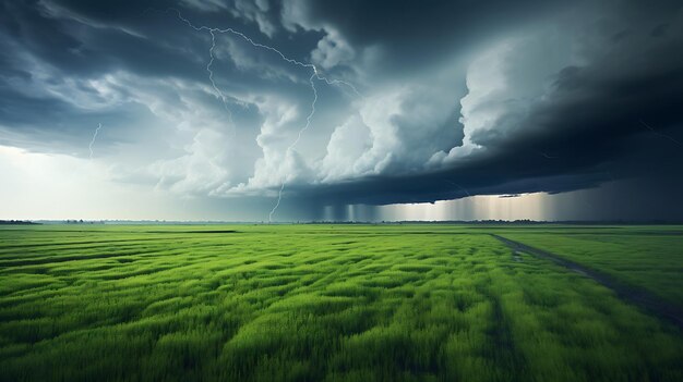 ein großes Feld mit grünem Gras mit einer bunten generativen KI