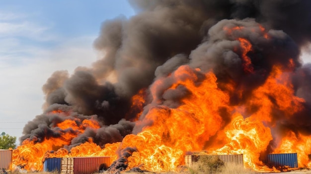 ein großes Feuer, das mitten auf einem Feld brennt