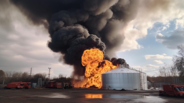 Foto ein großes feuer im öldepot, ki-generator