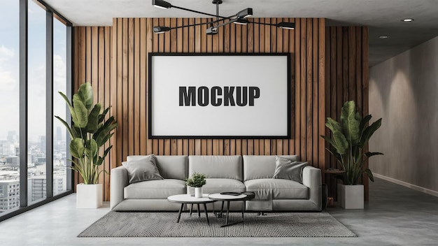 ein großes gerahmtes Bild eines Sofas und eines Sofas in einem Wohnzimmer