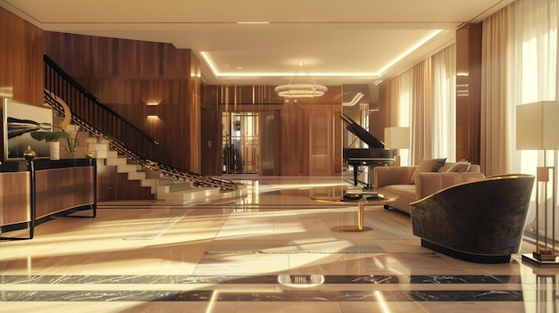 ein großes Klavier sitzt in einer Lobby mit einem Klavier und einem Klavier