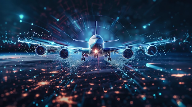 Ein großes Passagierflugzeug ruht anmutig auf einer Start- und Landebahn eines Flughafens und strahlt Kraft und Eleganz aus