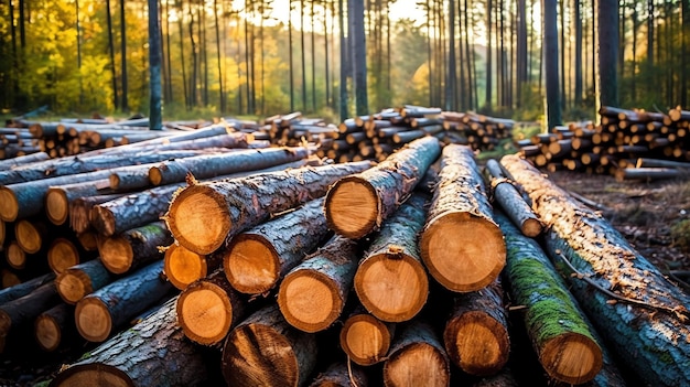 Foto ein großes rundes stück holz, holzstamm oder gestapeltes baumholz für die möbelindustrie. holzscheit