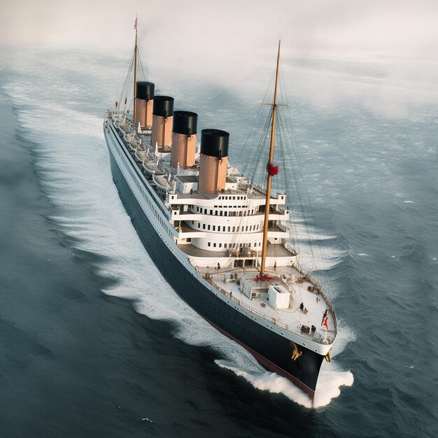 Foto ein großes schiff mit einem schwarzen streifen am boden und einem roten stern am boden