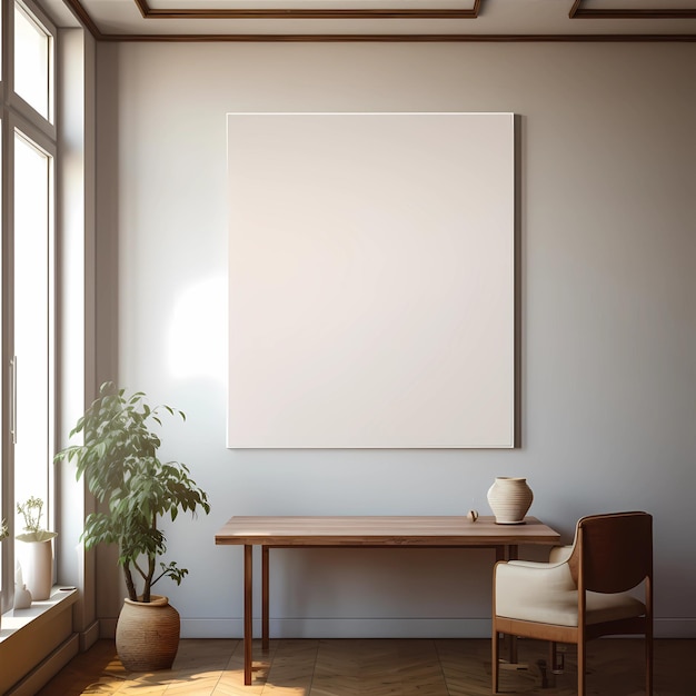 Ein großes, weiß gerahmtes Bild hängt an der Wand in einem Raum.