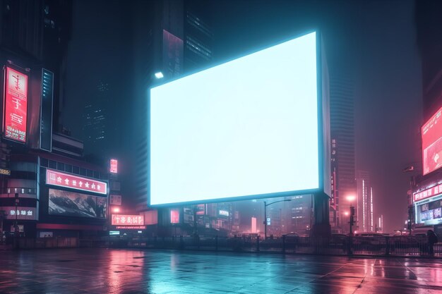 Foto ein großes weißes billboard-mockup einer futuristischen modernen stadt