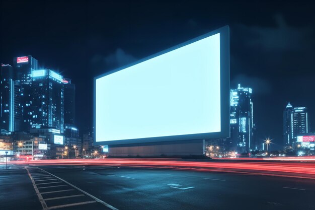 Foto ein großes weißes billboard-mockup einer futuristischen modernen stadt