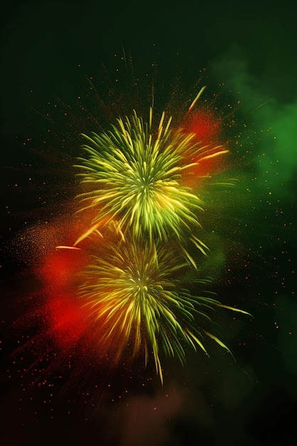 Ein grün-rotes Feuerwerk am Himmel