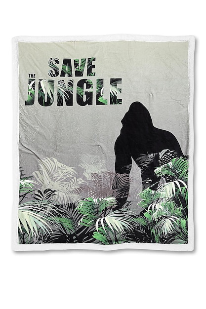 Ein grün-schwarzer Schal mit einem Save the Jungle-Logo darauf.