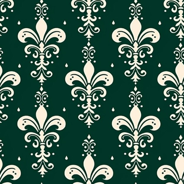 Ein grün-weißer Damask mit einem weißen Fleuret-Muster generativ ai