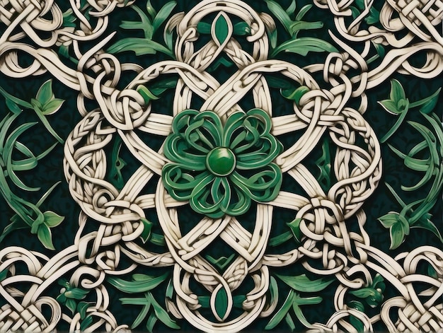 ein grün-weißes Muster mit einer Blume an der Seite
