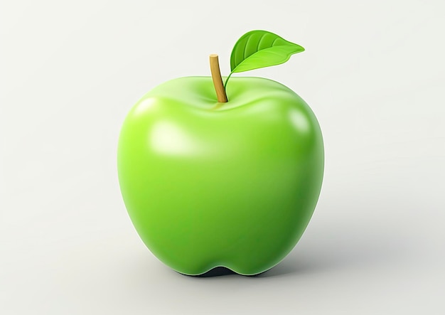 Ein grüner Apfel mit einem ausstehenden Blatt