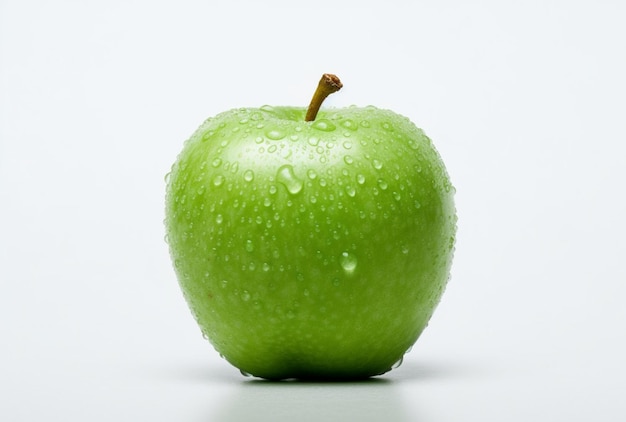 Ein grüner Apfel mit Wassertropfen darauf