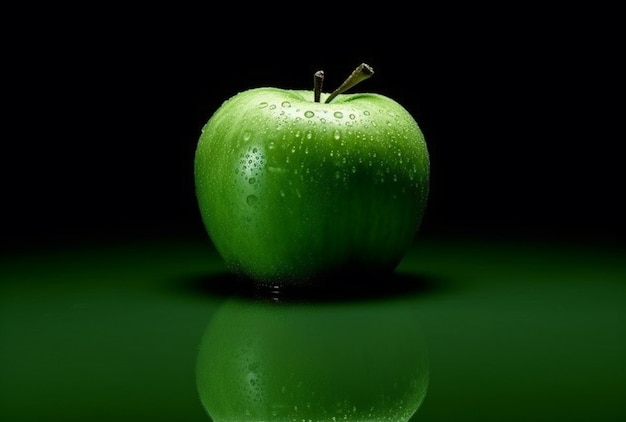 Ein grüner Apfel mit Wassertropfen darauf
