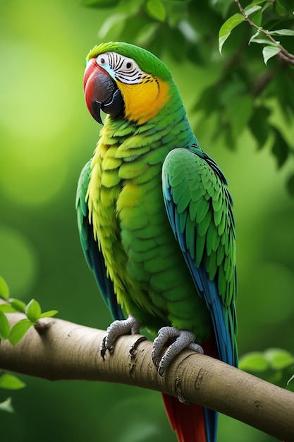 Ein grüner Ara-Papagei. Foto von Ai generiert