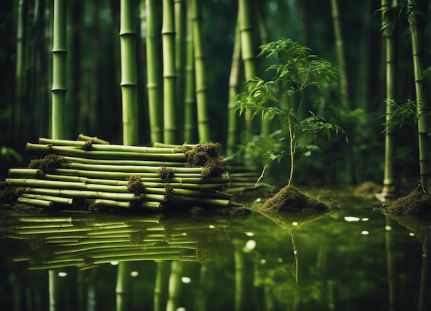 Ein grüner Bambuswald im Tageslicht