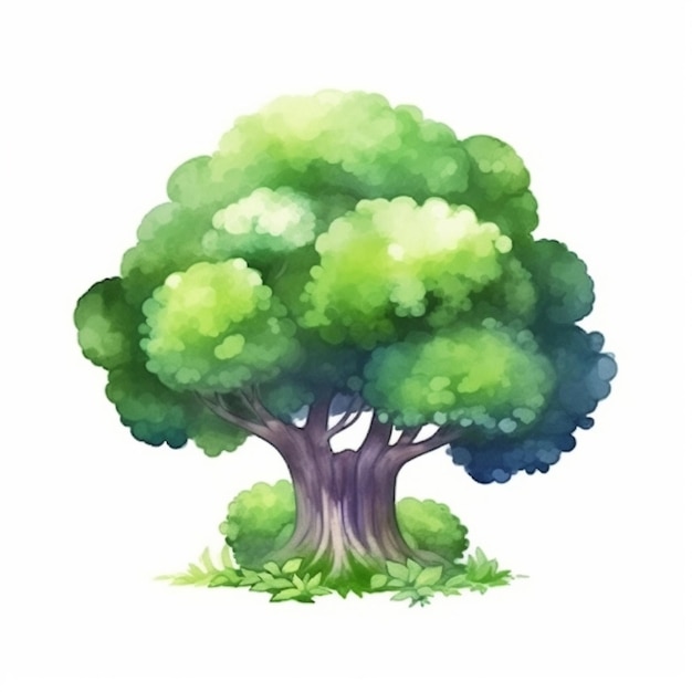 ein grüner Baum mit weißem Hintergrund, generative KI