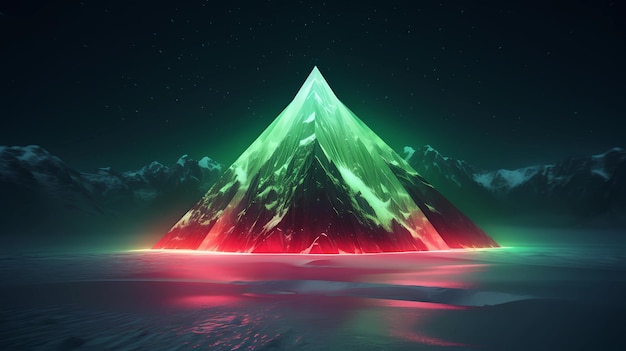Ein grüner Berg mit einem roten und blauen Licht darauf