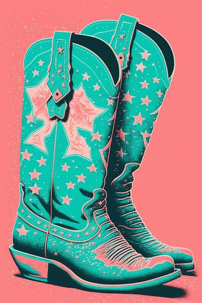 Ein grüner Cowboystiefel mit einem Stern darauf, auf dem „das Wort“ steht.