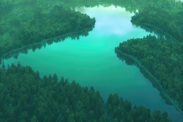 Ein grüner Fluss inmitten eines grünen Waldes