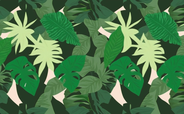 Ein grüner Hintergrund mit einem tropischen Muster und Blättern.