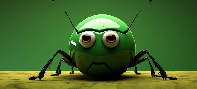 Ein grüner Käfer mit einem großen runden Ball auf dem Kopf