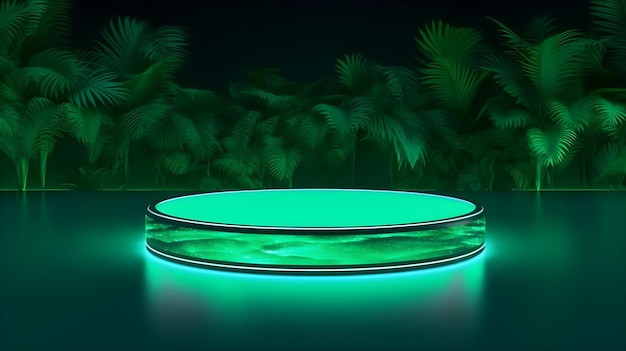 Ein grüner LED-Tisch, der im Dunkeln grün leuchtet.