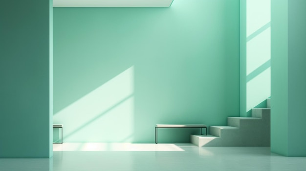 Ein grüner Raum mit einer weißen Wand und einer Treppe, auf der steht: „Niemand sitzt davor.“