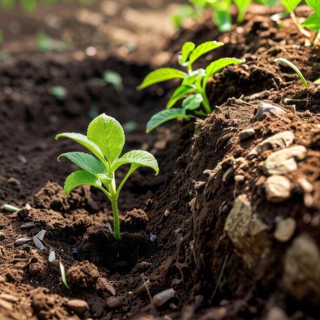 ein grüner Sprossen wächst aus dem reichen Boden, was Hoffnung und Wachstum bedeutet