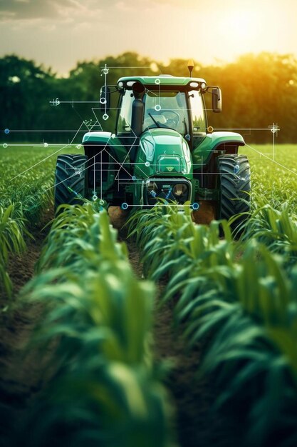 Foto ein grüner traktor ist in einem maisfeld