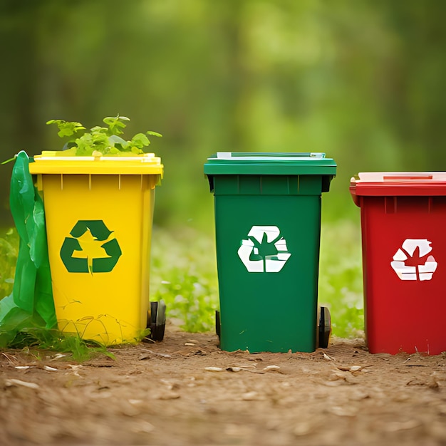 ein grüner und gelber Recyclingbehälter mit einem grünen und gelben Recycling-Logo