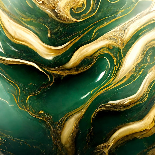 Ein grüner und goldener Marmor mit goldenen Strudeln.