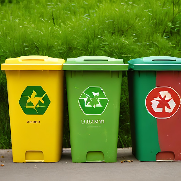 ein grüner und roter Recyclingbehälter mit einem Recycling-Logo