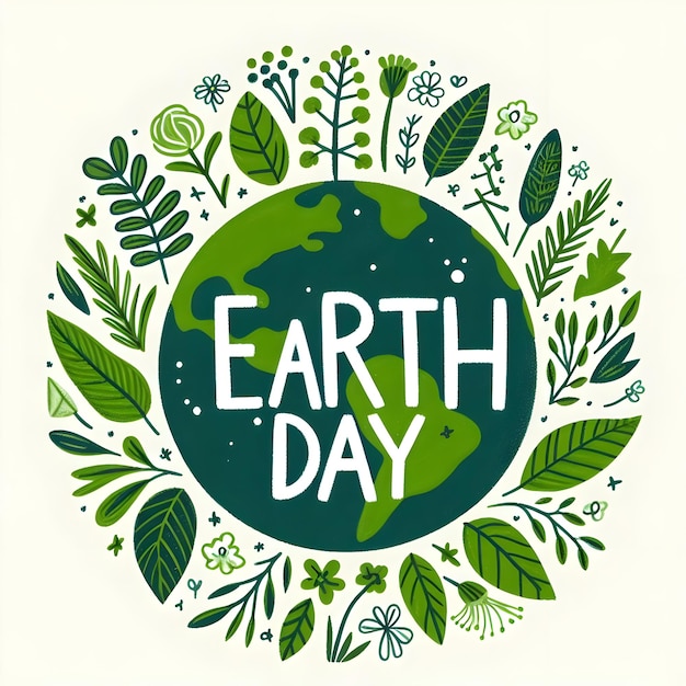 ein grüner und weißer Kreis mit den Worten Earth Day