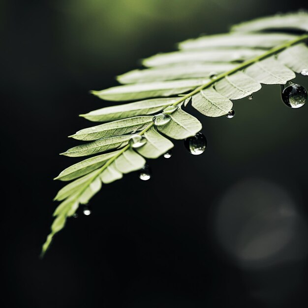 Ein grünes Blatt mit Wassertropfen darauf ai