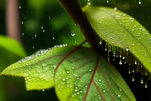 Ein grünes Blatt mit Wassertropfen darauf