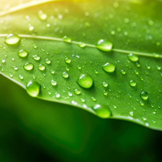 Ein grünes Blatt mit Wassertropfen darauf