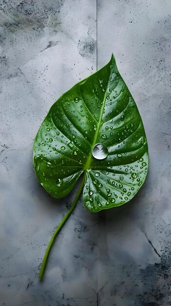 Foto ein grünes blatt mit wassertropfen darauf