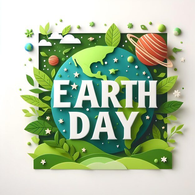 ein grünes Earth-Day-Poster mit einem grünen Hintergrund und den Worten Earth Day