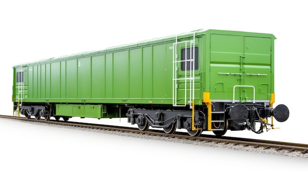 ein grünes Eisenbahnwagen, das auf einem sauberen weißen Hintergrund isoliert ist und den effizienten Güterverkehr im industriellen Sektor symbolisiert