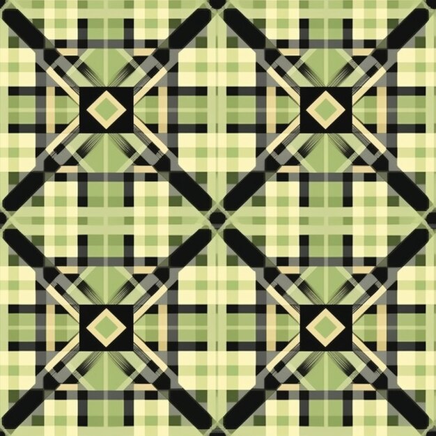 ein grünes und schwarzes Plaid-Muster mit einem diagonalen Design generativ ai