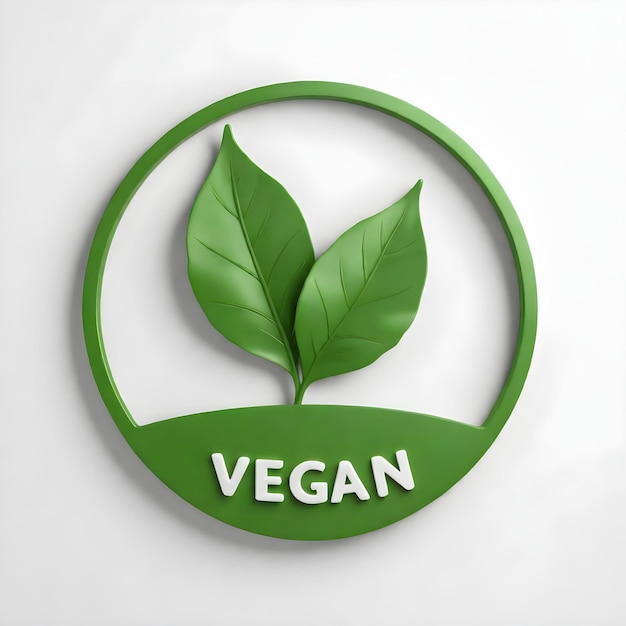 Ein grünes veganes Logo mit zwei Blättern in einem Kreis auf weißem Hintergrund