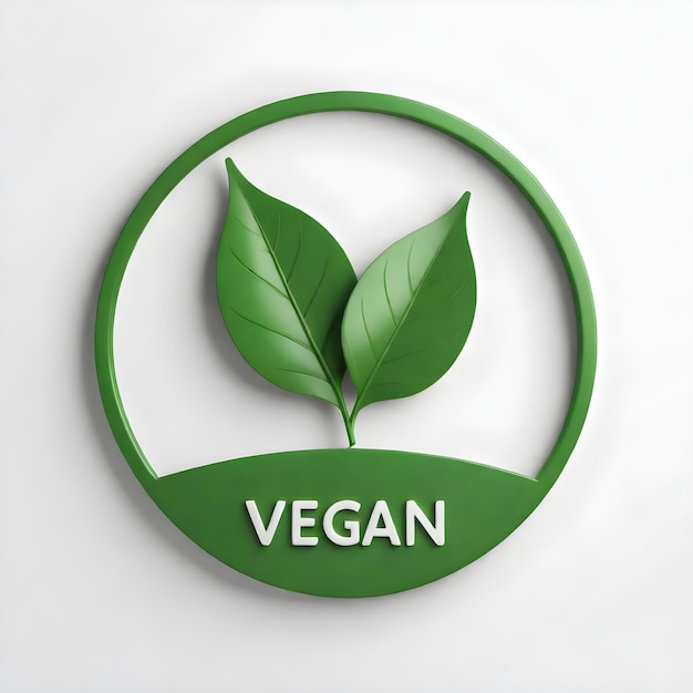 Ein grünes veganes Logo mit zwei Blättern in einem Kreis auf weißem Hintergrund