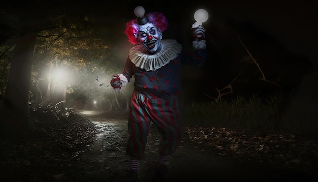 Foto ein gruseliger clown im dunkeln